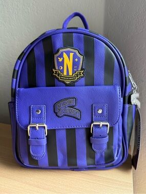 Wednesday Addams Nevermore Academy Striped Mini Backpack Purple Black